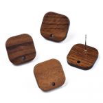 Walnuss Holz Ohrstecker Quadrat rund 16x16mm, Peru 