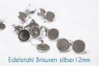 Edelstahl Brisuren für 12mm-Cabochons silber 2 Stück 