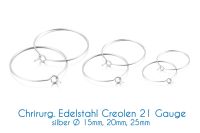 Chirurgische Edelstahl-Creolen silber 21 Gauge Ø 15mm, 20mm, 25mm 