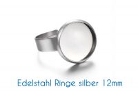 Edelstahl Ringrohlinge silber für 12mm-Cabochons 6 Stück