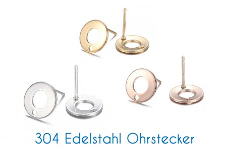 304 Edelstahl Ohrstecker silber, gold, rosé gold  10,3mm 