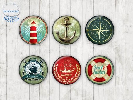 Motiv-Cabochons 012 Maritim | Nautik | Leuchtturm | Kompass | Anker 
