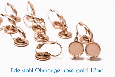 Edelstahl Brisuren für 12mm-Cabochons rosé gold 2 Stück 