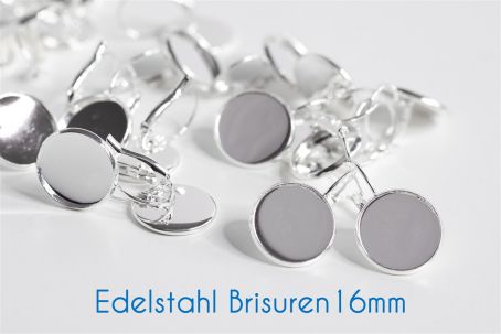 Edelstahl Brisuren für 16mm-Cabochons silber 