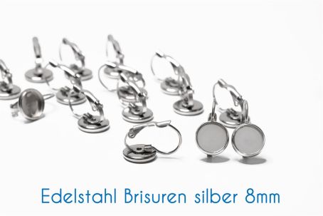 Edelstahl Brisuren für 8mm-Cabochons silber 