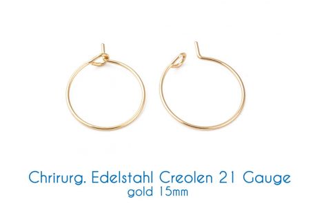 Chirurgische Edelstahl-Creolen gold 21 Gauge Ø 15mm, 20mm, 25mm 15mm 2 Stück