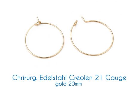 Chirurgische Edelstahl-Creolen gold 21 Gauge Ø 15mm, 20mm, 25mm 20mm 2 Stück