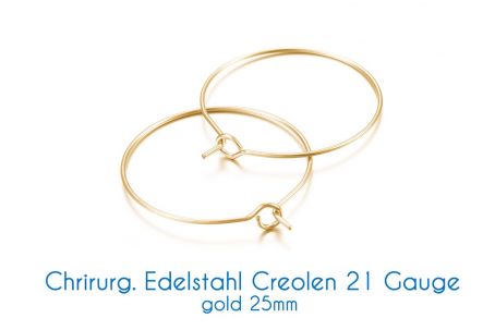 Chirurgische Edelstahl-Creolen gold 21 Gauge Ø 15mm, 20mm, 25mm 25mm 2 Stück