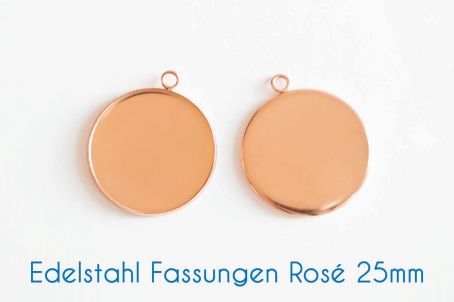 Edelstahl Fassung für 25mm-Cabochons in rosé gold 