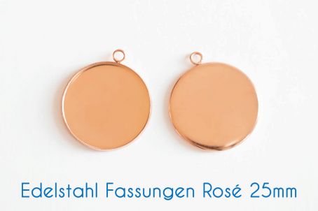 Edelstahl Fassung für 25mm-Cabochons in rosé gold 1 Stück