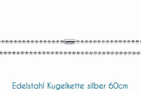 Fertige Edelstahl Kugelkette silber 60cm Ø 1.5mm 