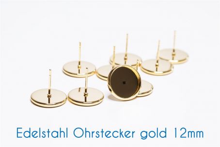 Edelstahl Ohrstecker für 12mm-Cabochons gold 