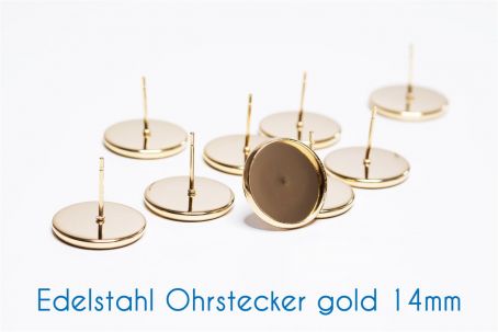 Edelstahl Ohrstecker für 14mm-Cabochons gold 20 Stück