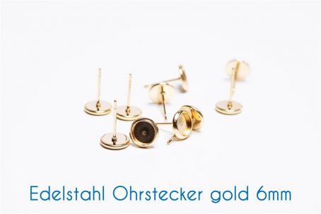 Edelstahl Ohrstecker für 6mm-Cabochons gold 20 Stück