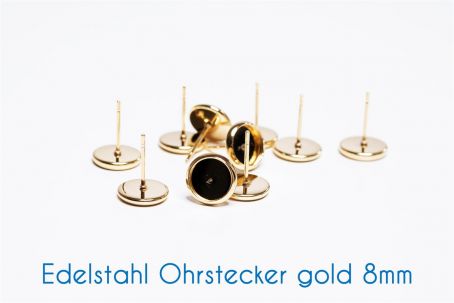 Edelstahl Ohrstecker für 8mm-Cabochons gold 20 Stück