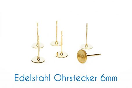 Edelstahl Ohrstecker Klebepad für 6mm-Cabochons gold 