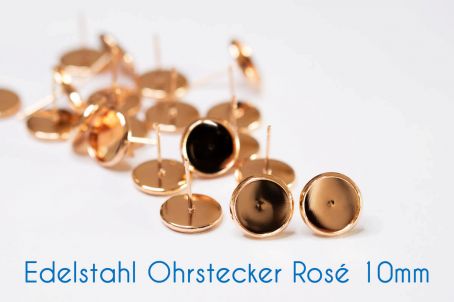 Edelstahl Ohrstecker für 10mm-Cabochons rosé gold 20 Stück