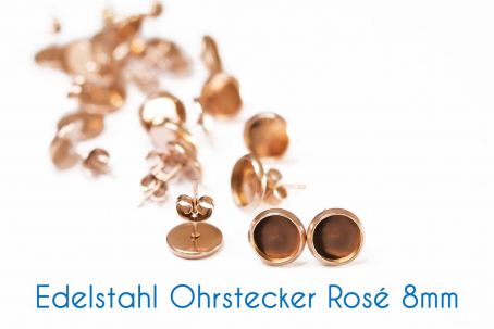 Edelstahl Ohrstecker für 8mm-Cabochons rosé gold 6 Stück