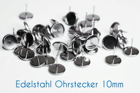 Edelstahl Ohrstecker für 10mm-Cabochons silber 50 Stück