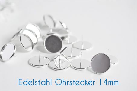 Edelstahl Ohrstecker für 14mm-Cabochons silber 20 Stück