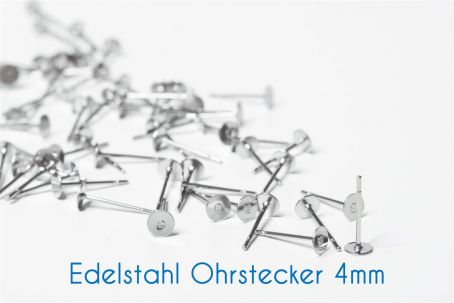 Edelstahl Ohrstecker Klebepad für 4mm-Cabochons silber 