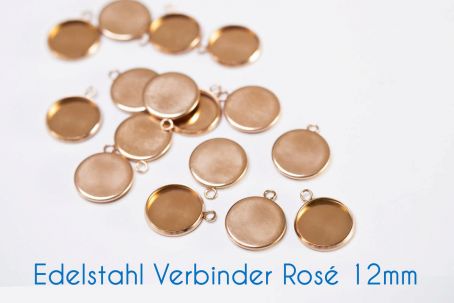 Edelstahl Fassungen/Verbinder rosé gold 12mm 5 Stück